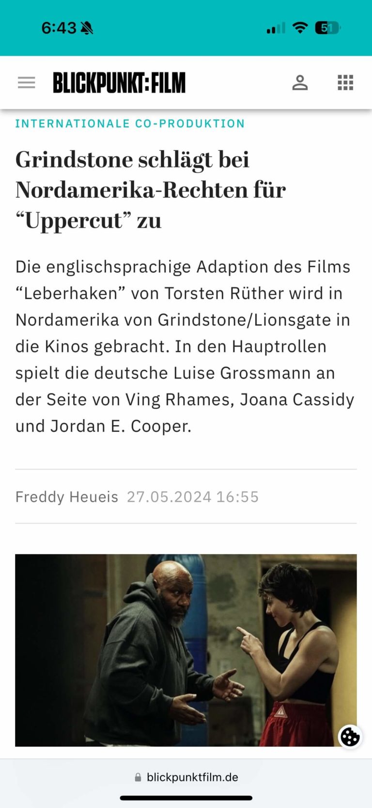 Screenshot of UPPERCUT MOVIE featured in Blickpunkt:Film, providing insights and coverage about the film