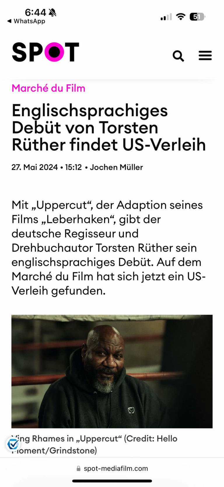 Screenshot of UPPERCUT MOVIE featured in Spot, highlighting key details and news about the film