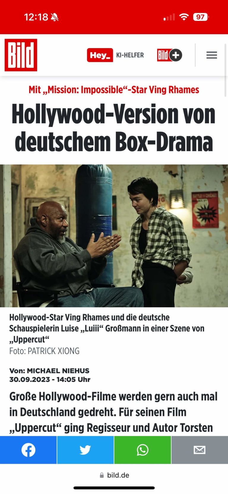Screenshot of UPPERCUT MOVIE featured in BILD, showcasing coverage and highlights about the film