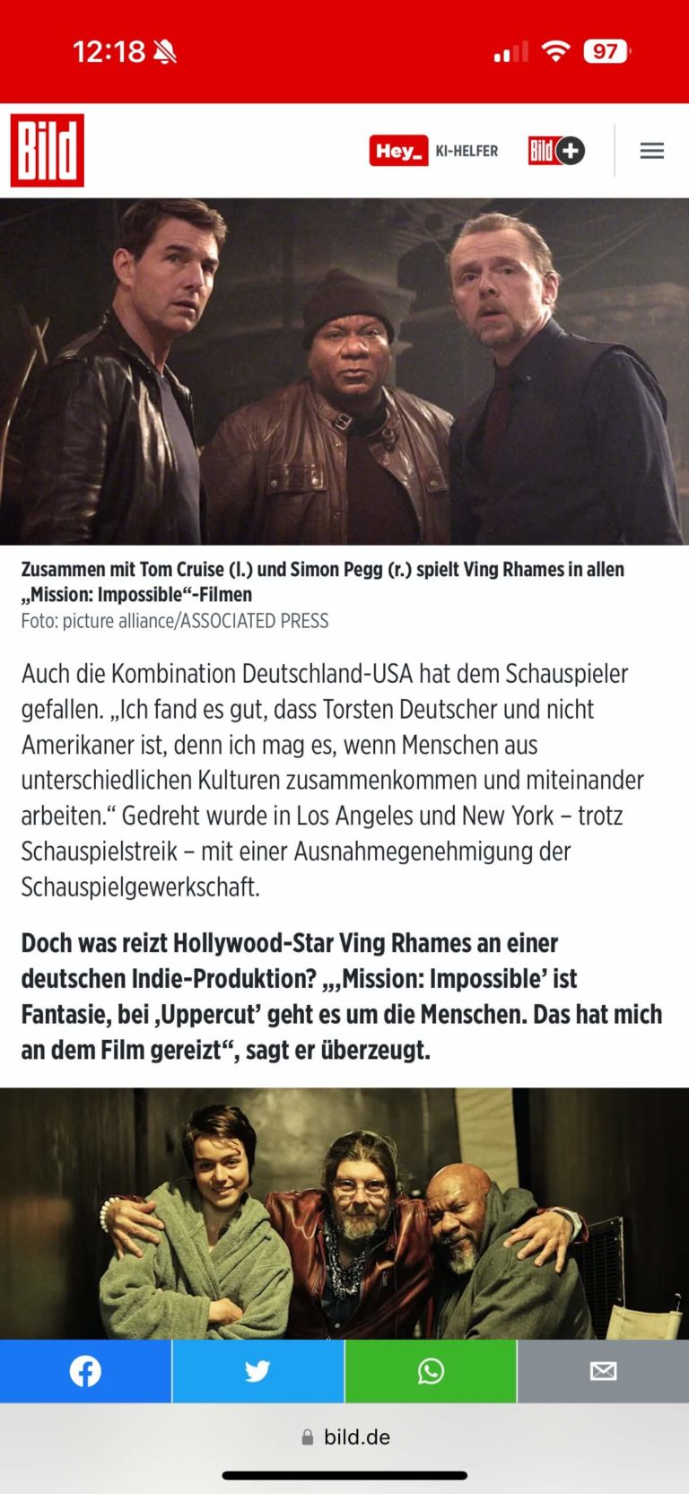 Screenshot of UPPERCUT MOVIE featured in BILD, showcasing coverage and highlights about the film