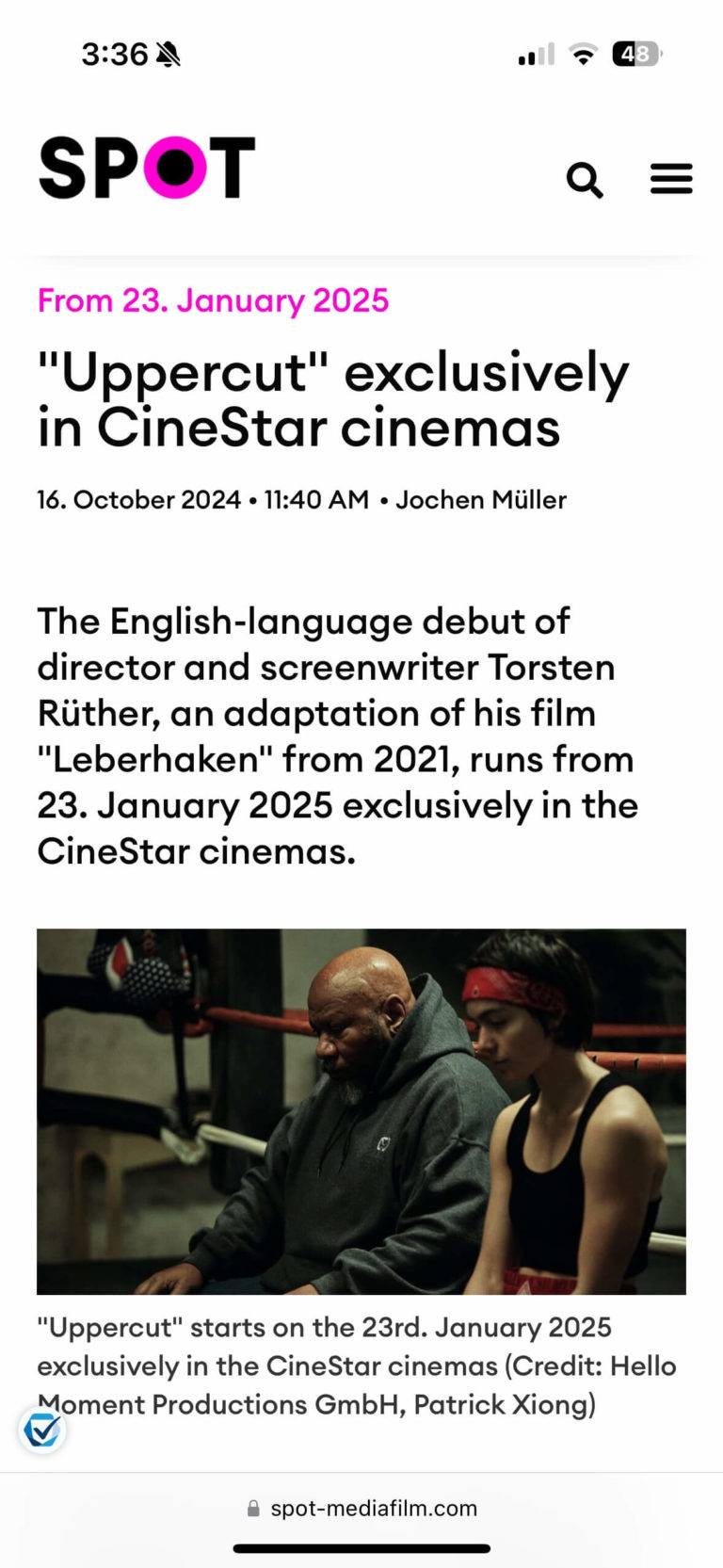 Screenshot of UPPERCUT MOVIE featured in Spot, providing insights and coverage about the film