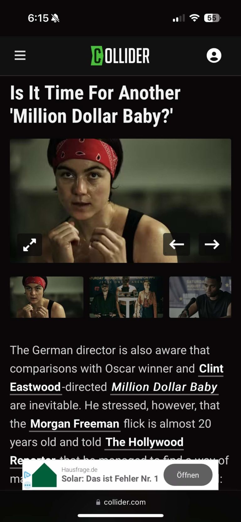 Screenshot of UPPERCUT MOVIE featured on Collider, highlighting key details and insights about the film