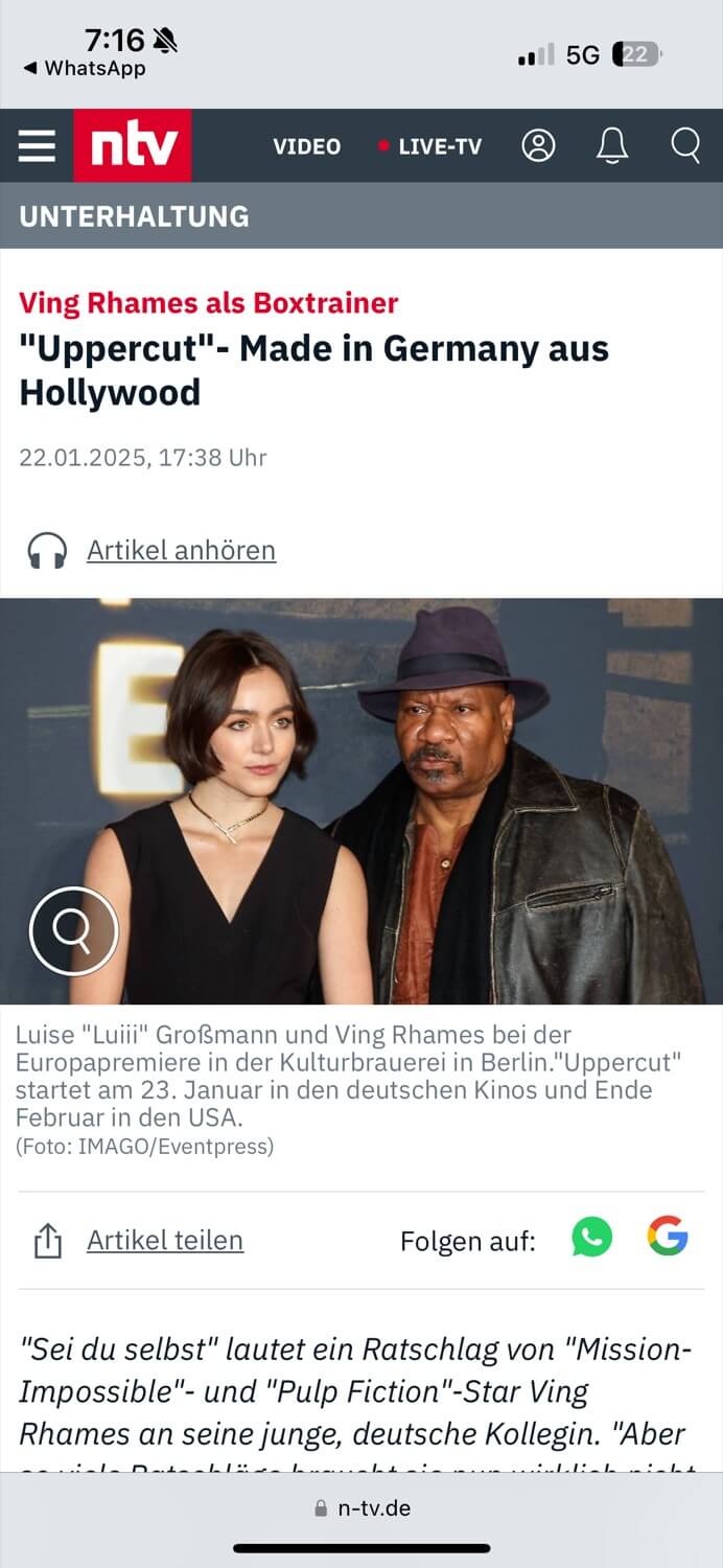 Screenshot of a positive review for UPPERCUT MOVIE in NTV