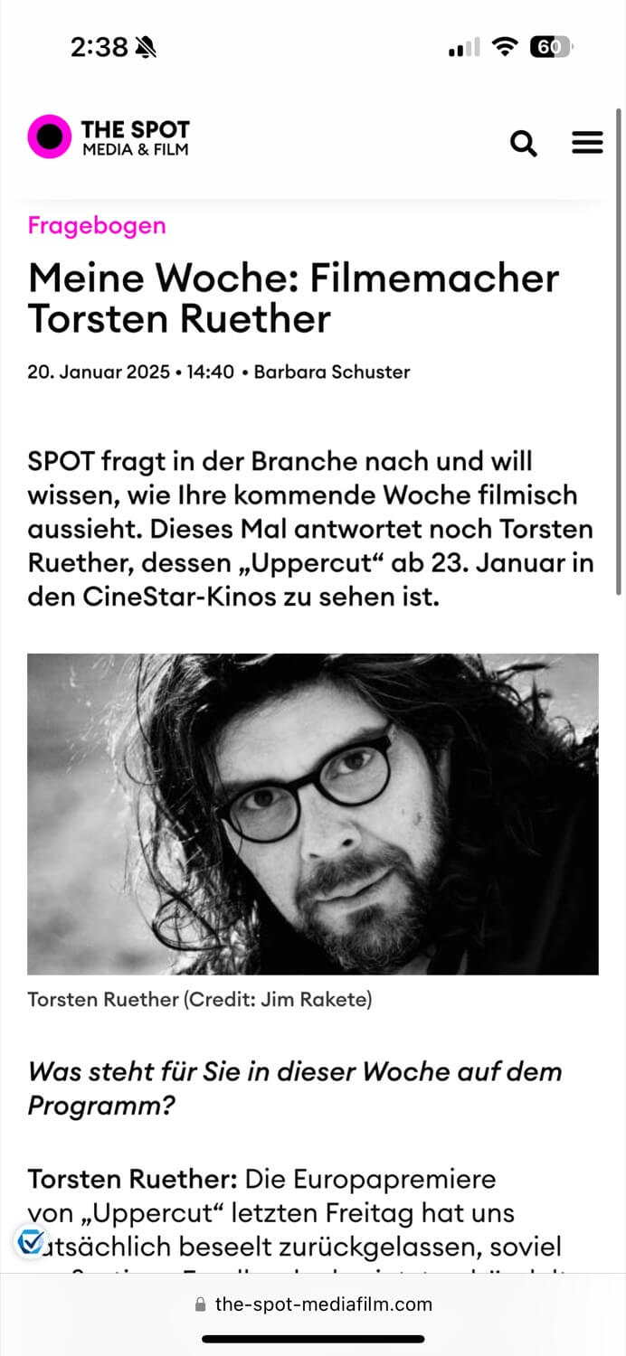 Screenshot of a positive review for UPPERCUT MOVIE in SPOT Media