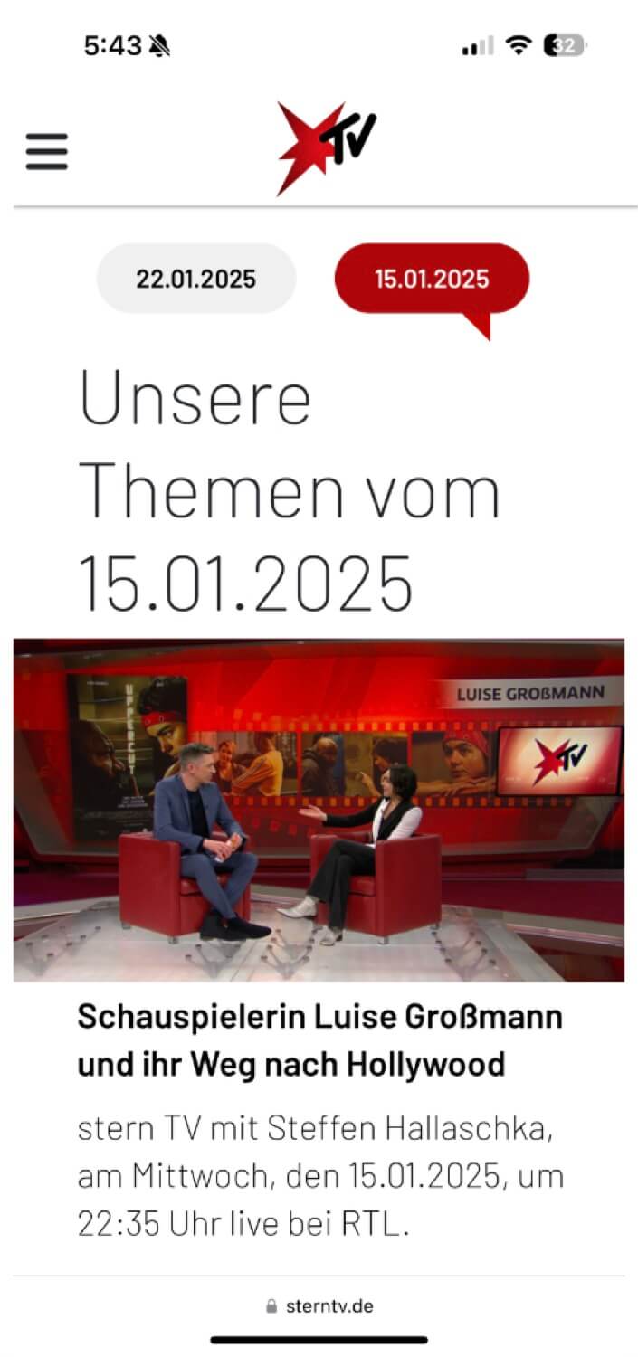 Screenshot of a positive review for UPPERCUT MOVIE in SternTV