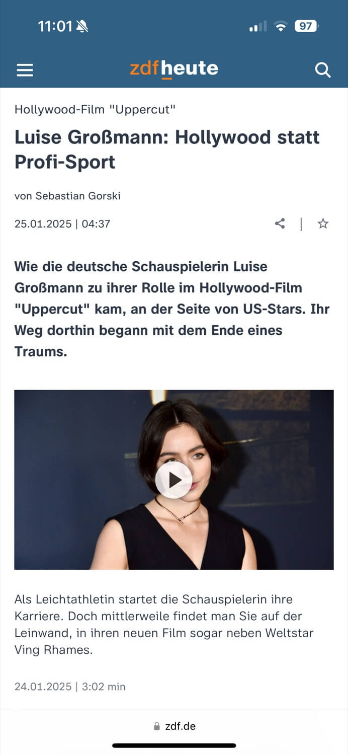 Screenshot of a positive review for UPPERCUT MOVIE in ZDF