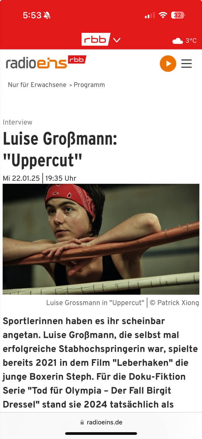 Screenshot of a positive review for UPPERCUT MOVIE in RBB